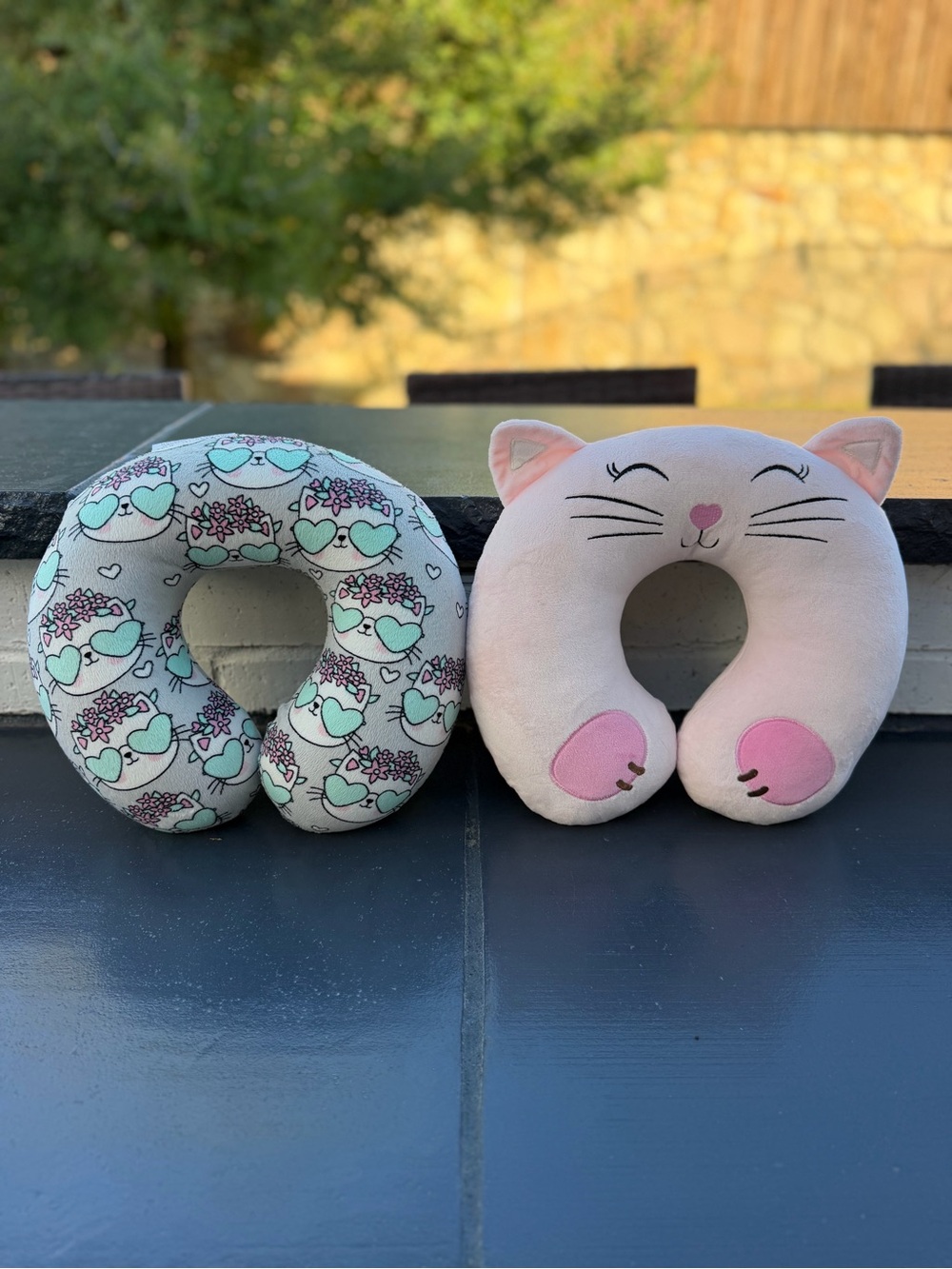 Kids Plush Cat Neck Pillow - Pink and Gray